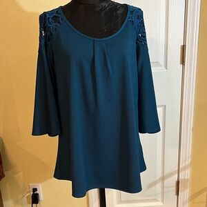 Chic Teal Blouse with Lace Accents